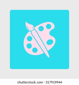 Paint brush with palette icon. Flat design style.