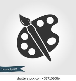 Paint brush with palette icon. Flat design style.