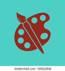 Paint brush with palette icon. Flat design style.