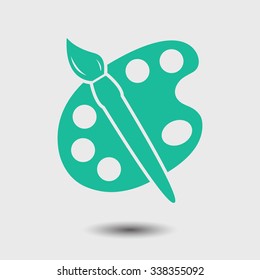 Paint brush with palette icon. Flat design style.