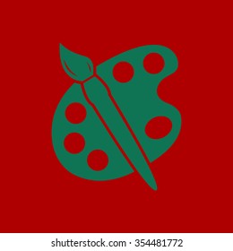 Paint brush with palette icon. Flat design style.