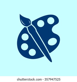 Paint brush with palette icon. Flat design style.