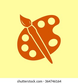 Paint brush with palette icon. Flat design style.