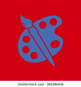 Paint brush with palette icon. Flat design style.
