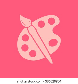 Paint brush with palette icon. Flat design style.