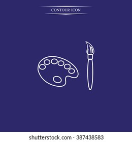 Paint brush with palette icon. Flat design style.