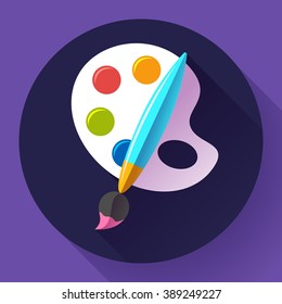 Paint brush with palette icon. Flat design style