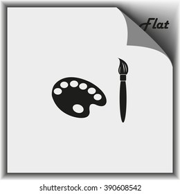 Paint brush with palette icon. Flat design style.