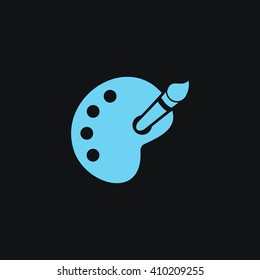 Paint brush with palette icon. Flat design style