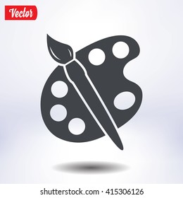 Paint brush with palette icon. Flat design style.