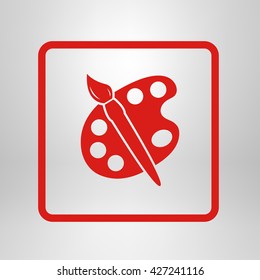 Paint brush with palette icon. Flat design style.