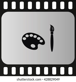 Paint brush with palette icon. Flat design style.
