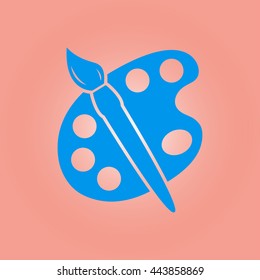 Paint brush with palette icon. Flat design style.