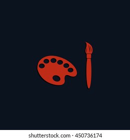 Paint brush with palette icon. Flat design style.