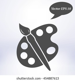Paint brush with palette icon. Flat design style.
