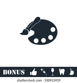 Paint brush with palette icon flat. Vector illustration symbol and bonus pictogram