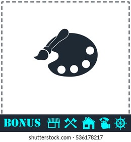 Paint brush with palette icon flat. Simple vector symbol and bonus icon