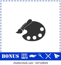 Paint brush with palette icon flat. Simple vector symbol and bonus icon