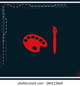 Paint brush with palette icon. Flat design style.