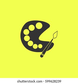 Paint brush with palette icon flat. Black pictogram on white background. Vector illustration symbol and bonus button