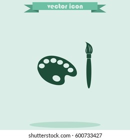 Paint brush with palette icon. Flat design style.