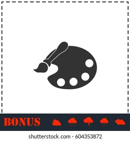 Paint brush with palette icon flat. Simple vector symbol and bonus icon