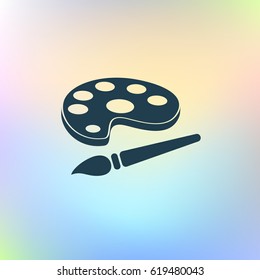 Paint brush with palette icon. Flat design style.