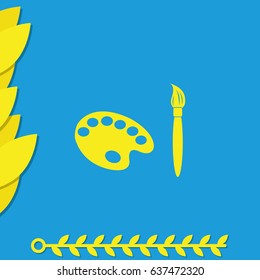 Paint brush with palette icon. Flat design style.