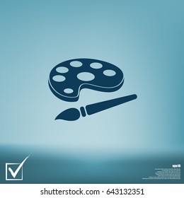 Paint brush with palette icon. Flat design style.
