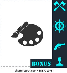 Paint brush with palette icon flat. Simple vector symbol and bonus icon
