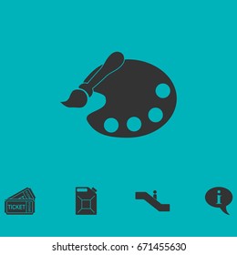 Paint brush with palette icon flat. Simple vector symbol and bonus icon