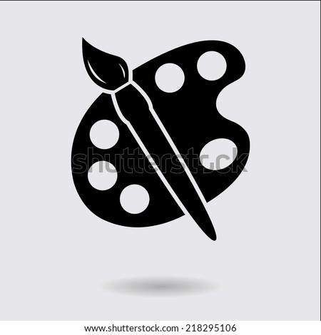Paint brush with palette icon. Flat design style.