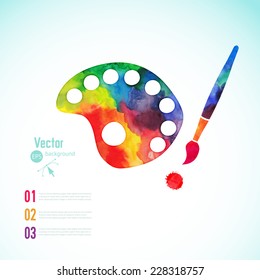 Paint brush with palette icon vector,  art palette with eight colors, vector illustration, art palette with paints and brush