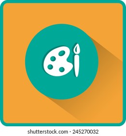 Paint brush with palette icon.  Vector illustration