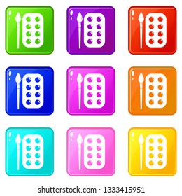 Paint brush palette icons set 9 color collection isolated on white for any design