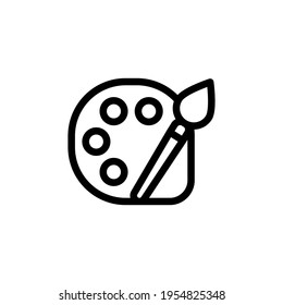 Paint brush and palette for painting, simple icon. Black icon on white background