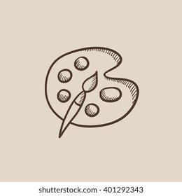 Paint brush with palette sketch icon.