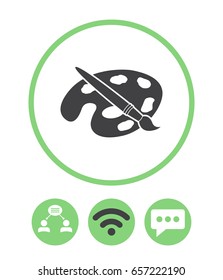 Paint brush with palette, teamwork, wireless and speech bubble vector icon.