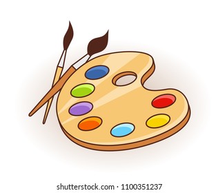 Paint brush with palette vector icon in flat style