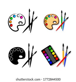Pintar pincel con paleta, icono vector sobre fondo blanco 
