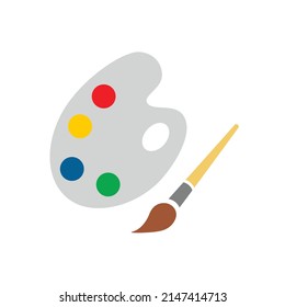 Paint brush with palette vector icon in flat style isolated on white background. Vector