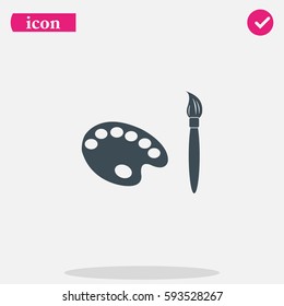 Paint Brush With Palette Vector Icon. Flat Design Style.