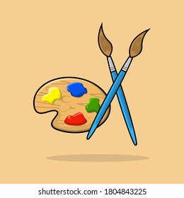 Dibujar la ilustración del vector de color de pincel y paleta de vuelta al elemento de arte del equipo escolar