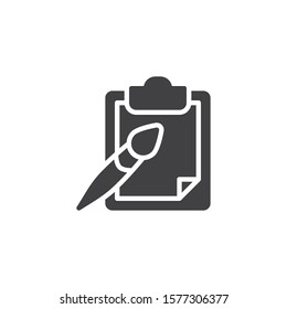 Paint brush and paper clipboard vector icon. filled flat sign for mobile concept and web design. Drawing pad and paintbrush glyph icon. Symbol, logo illustration. Vector graphics