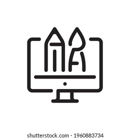 paint brush pencil anad computer icon. vector illustration. Graphic Design and Creativity Line Icon