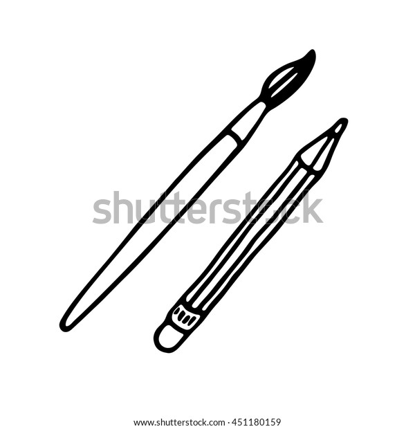 Paint Brush Pencil Icons Outlined On Stock Vector (Royalty Free