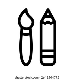 Paint Brush and Pencil line icon.School supplies. Simple vector symbol used for school, travel, or education themes. Clean linear design, editable stroke, isolated on white.