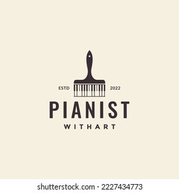 paint brush with piano music logo design vector