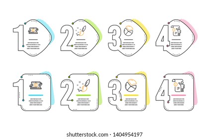 Paint brush, Pie chart and Copywriting notebook icons simple set. Manual doc sign. Creativity, Presentation graph, Writer laptop. Project info. Infographic timeline. Line paint brush icon. Vector