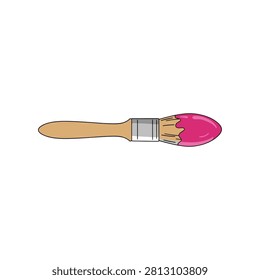 Paint brush with pink paint on the bristles creative bristles illustration isolated colorful equipment